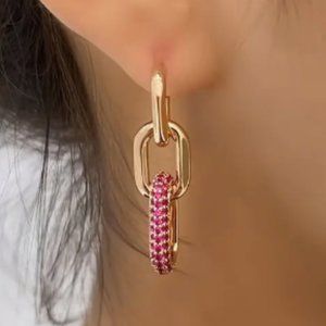 18k Gold Plated Pink Diamond Chain Link Drop Earrings